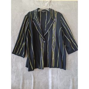 Ming Wang 2X Knit Jacket Artsy Collared Black Embroidered Abstract Office Travel
